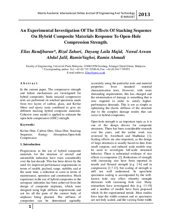 (PDF) An Experimental Investigation Of The Effects Of Stacking Sequence ...