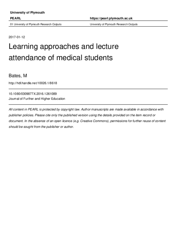 (PDF) Learning approaches and lecture attendance of medical students