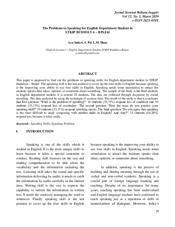 (PDF) The Problems in Speaking for English Department Student in STKIP ...