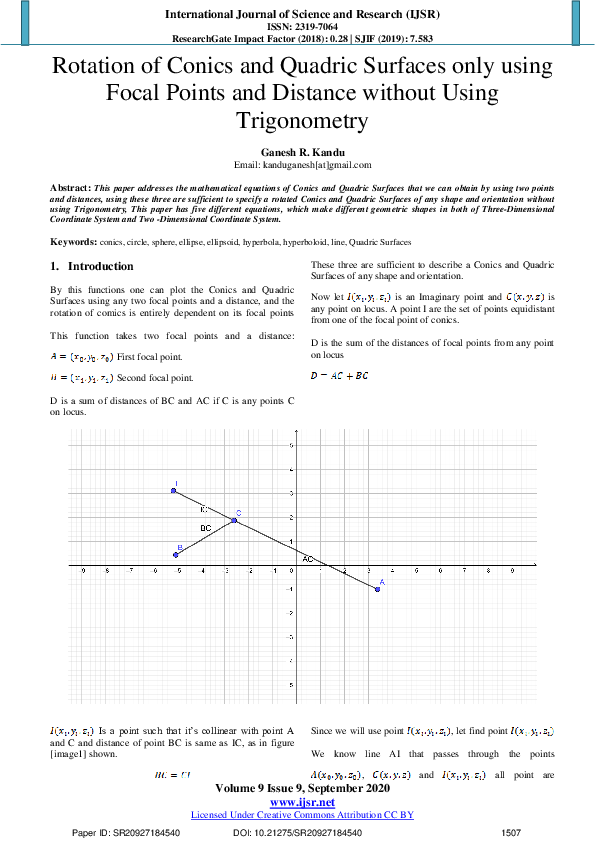 (PDF) Rotation of Conics and Quadric Surfaces only using Focal Points ...