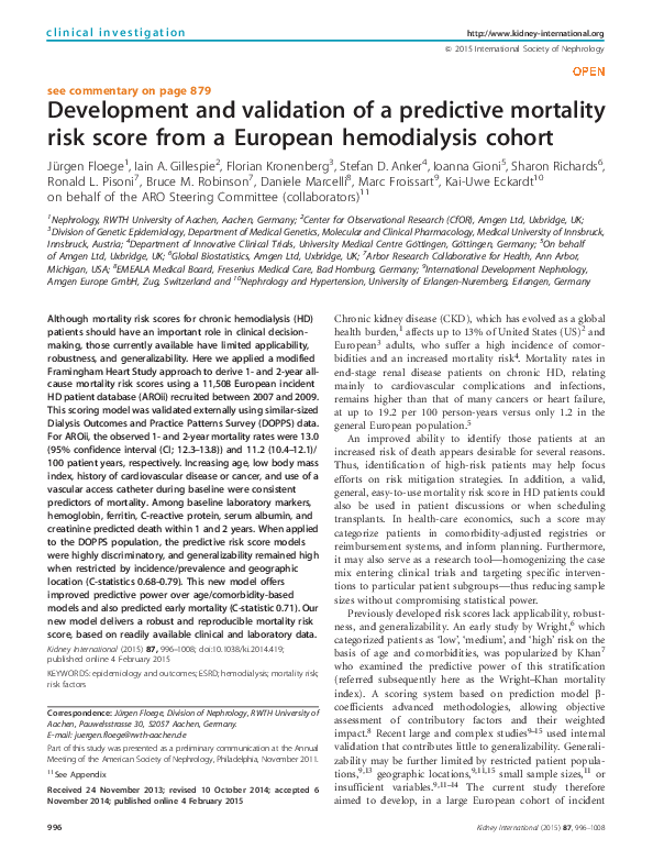 (PDF) Development and validation of a predictive mortality risk score ...