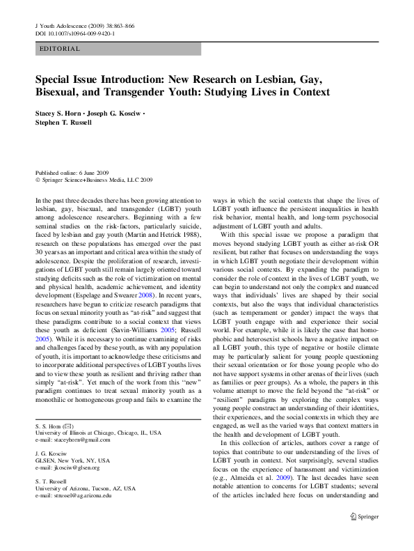 (PDF) Special Issue Introduction: New Research on Lesbian, Gay ...