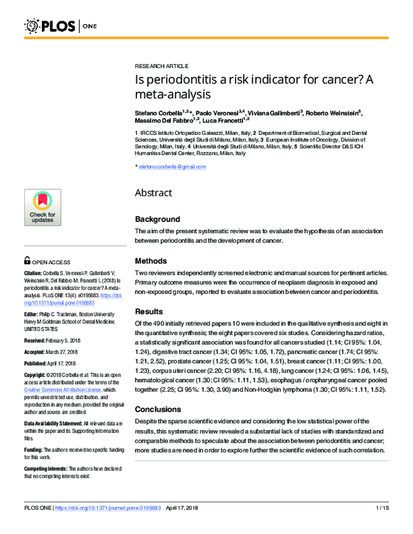 (PDF) Is periodontitis a risk indicator for cancer? A meta-analysis