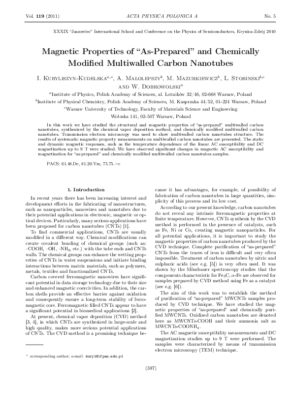 (PDF) Magnetic Properties of "As-Prepared" and Chemically Modified ...