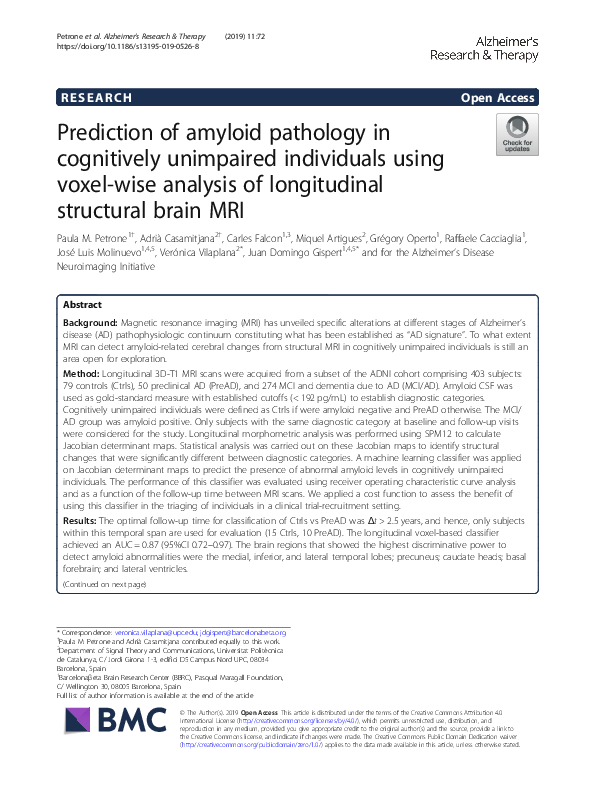 (PDF) Prediction of amyloid pathology in cognitively unimpaired ...