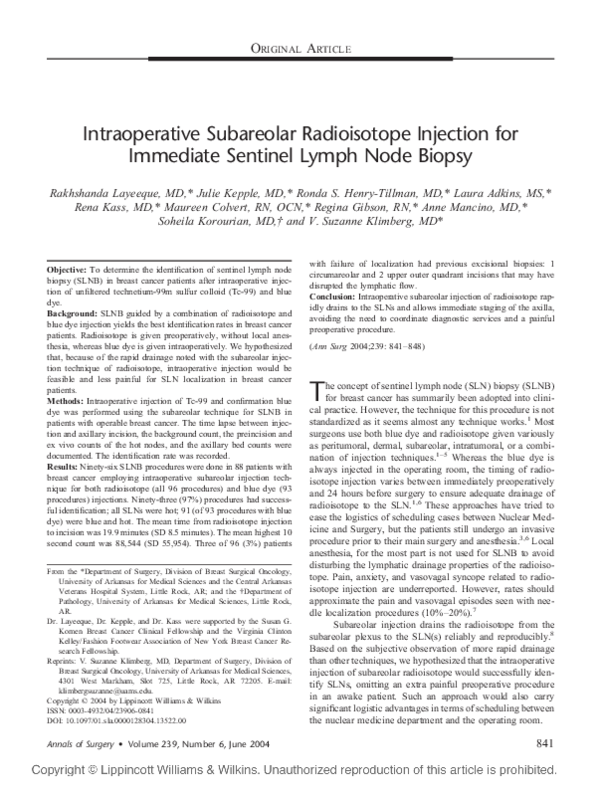 (PDF) Intraoperative Subareolar Radioisotope Injection for Immediate ...