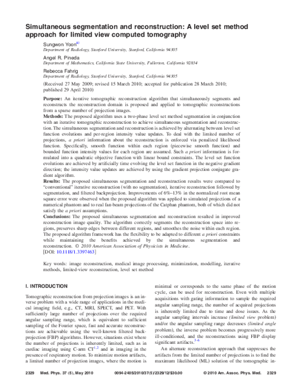 (PDF) Simultaneous segmentation and reconstruction: A level set method ...