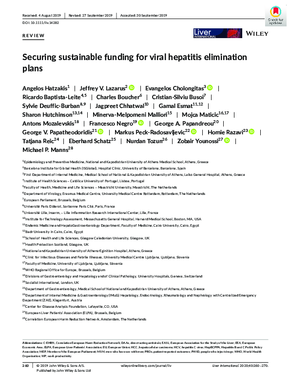(PDF) Securing sustainable funding for viral hepatitis elimination plans