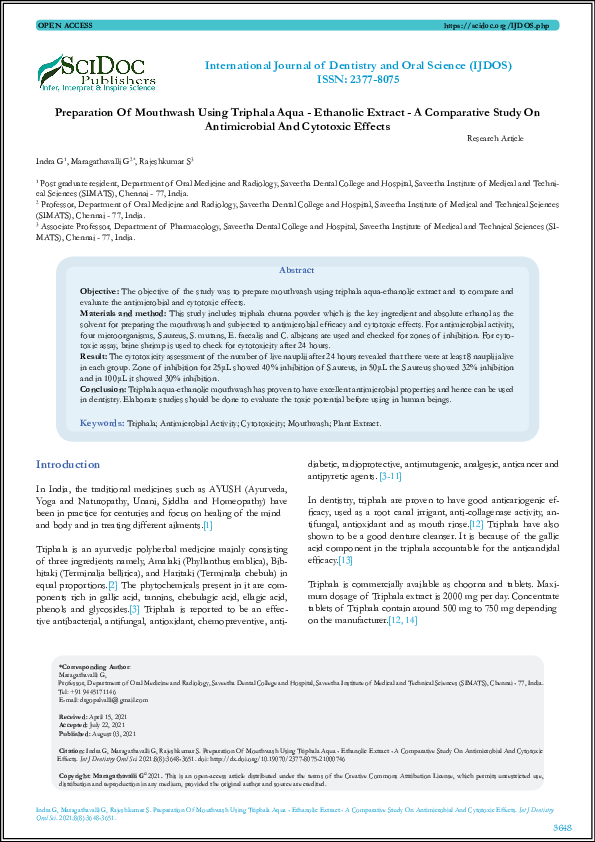 (PDF) Preparation Of Mouthwash Using Triphala Aqua Ethanolic Extract
