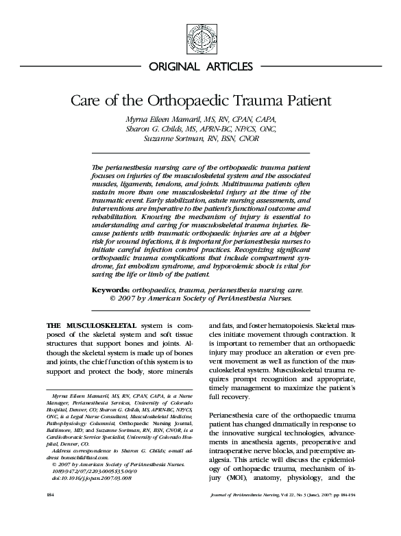 (PDF) Care of the Orthopaedic Trauma Patient