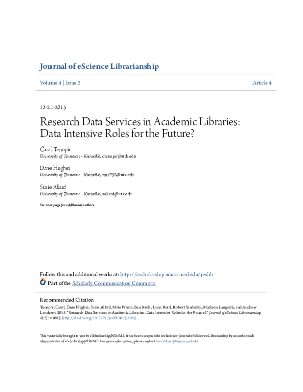 (PDF) Research Data Services in Academic Libraries: Data Intensive ...