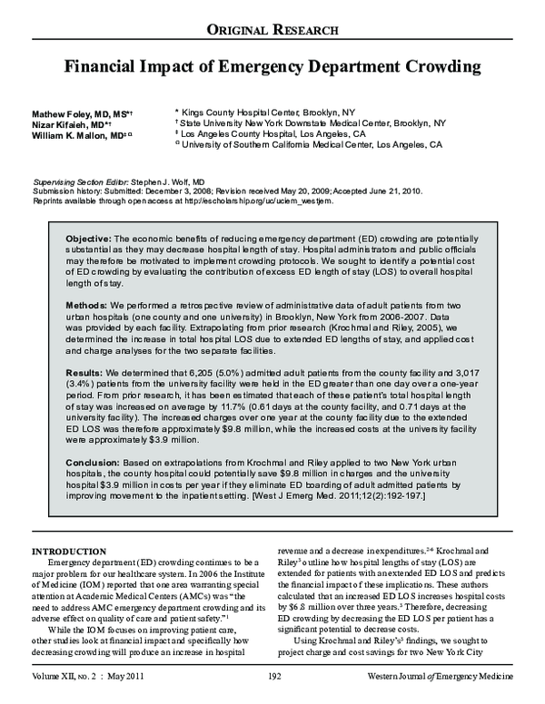 (PDF) Financial impact of emergency department crowding