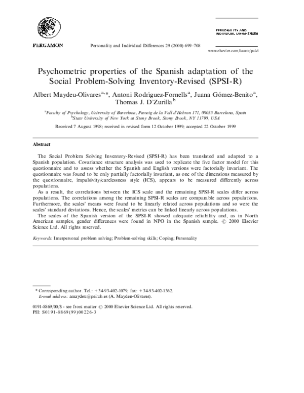 (PDF) Psychometric Properties of the Spanish Adaptation of the Social ...