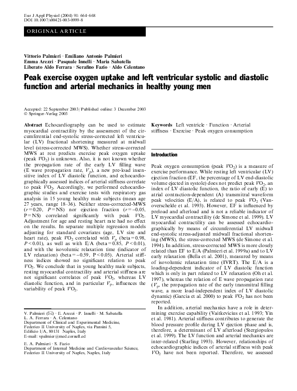 (PDF) Peak exercise oxygen uptake and left ventricular systolic and ...