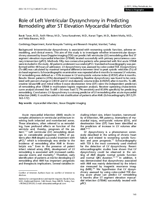 (PDF) Role of Left Ventricular Dyssynchrony in Predicting Remodeling ...