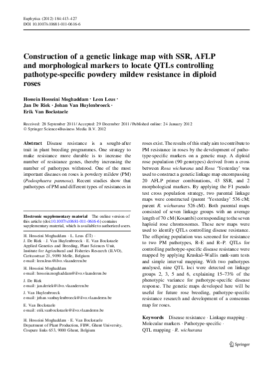 (PDF) Quantitative trait loci mapping in a diploid rose population for ...