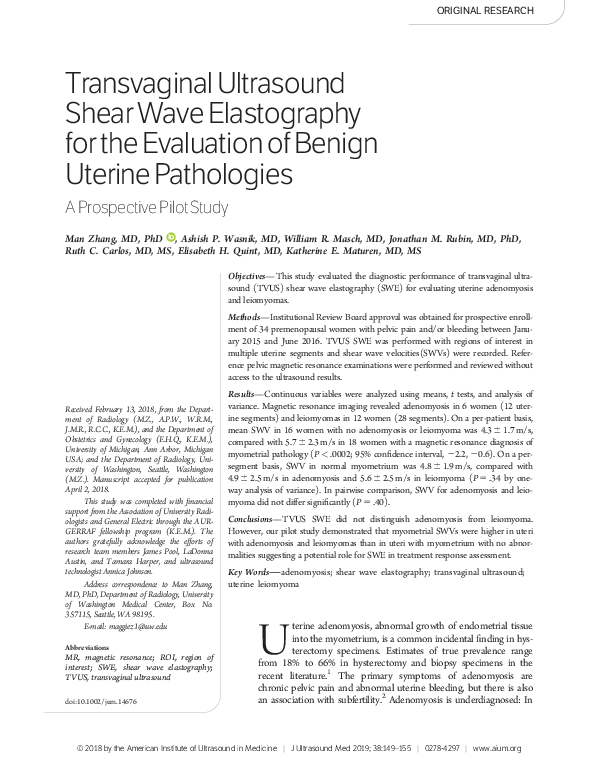 (PDF) Transvaginal Ultrasound Shear Wave Elastography for the ...