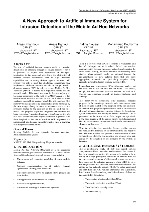 (PDF) A New Approach to Artificial Immune System for Intrusion ...