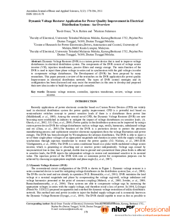 (PDF) Dynamic Voltage Restorer Application for Power Quality ...
