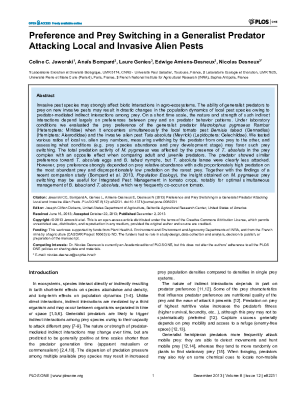 (PDF) Preference and Prey Switching in a Generalist Predator Attacking ...