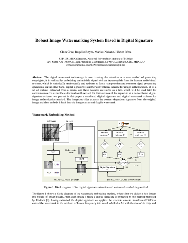 (PDF) Robust Image Watermarking System Based in Digital Signature