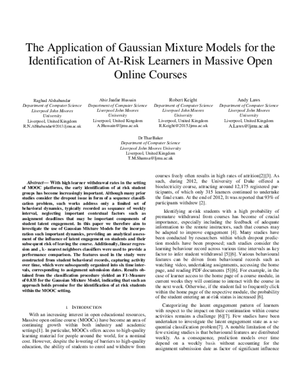 (PDF) The Application of Gaussian Mixture Models for the Identification ...