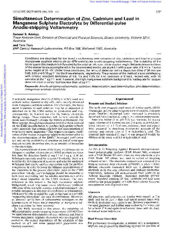 (PDF) Simultaneous determination of zinc, cadmium and lead in manganese ...