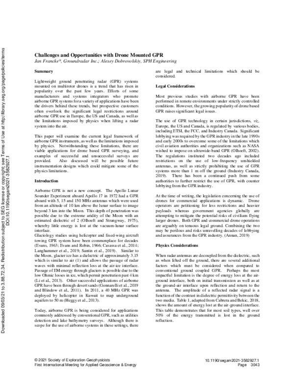 (PDF) Challenges and opportunities with drone-mounted GPR