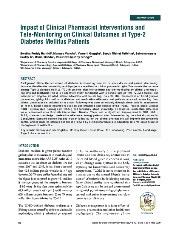 (PDF) Impact of Clinical Pharmacist Interventions and Tele-Monitoring ...