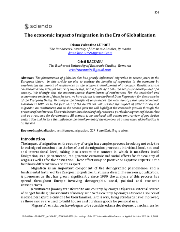 (PDF) The economic impact of migration in the Era of Globalization