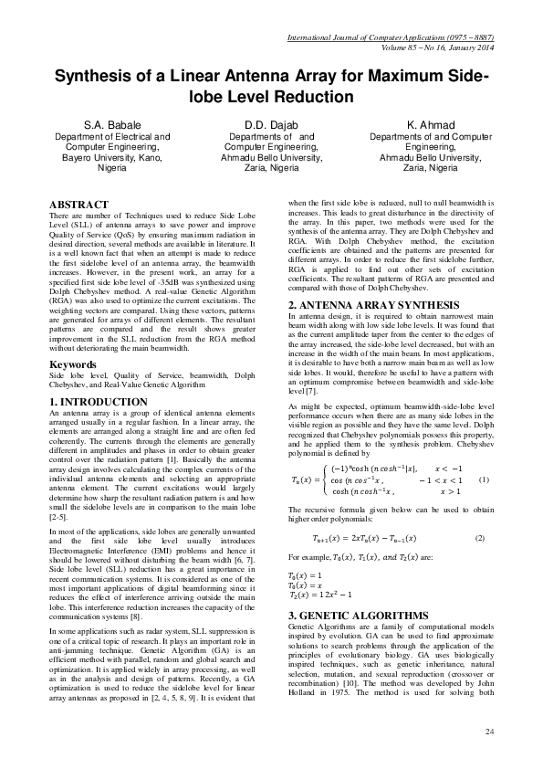 (PDF) Synthesis of a Linear Antenna Array for Maximum Side-lobe Level ...