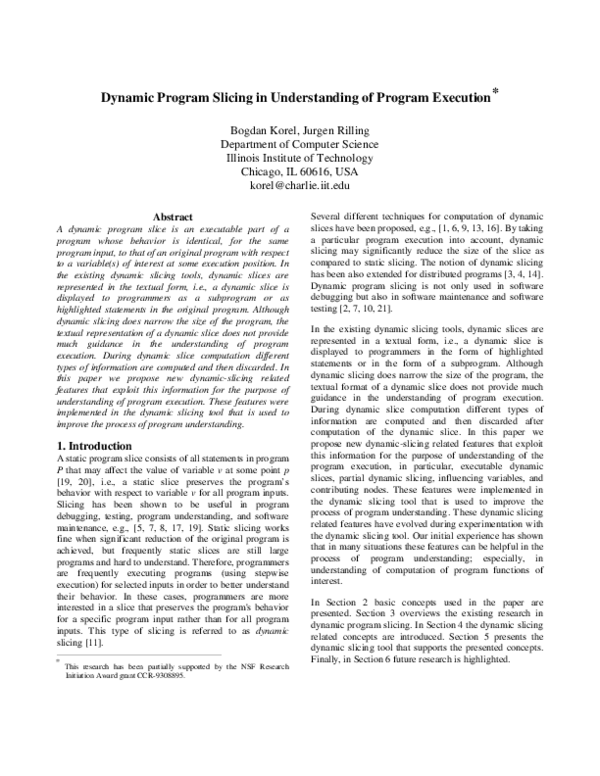 (PDF) Dynamic program slicing in understanding of program execution