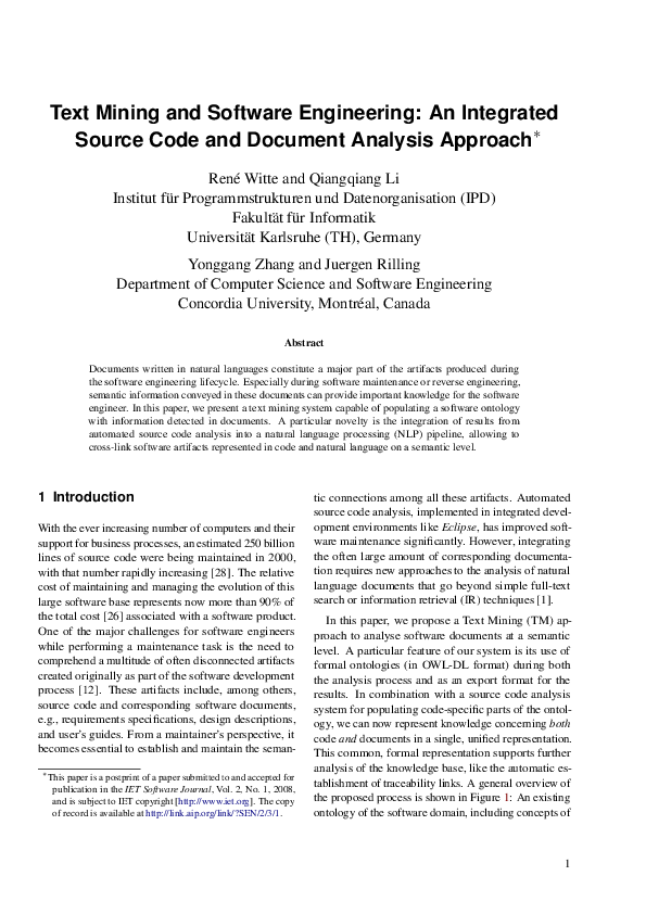 (PDF) Text mining and software engineering: an integrated source code ...
