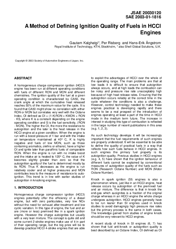 (PDF) A Method of Defining Ignition Quality of Fuels in HCCI Engines