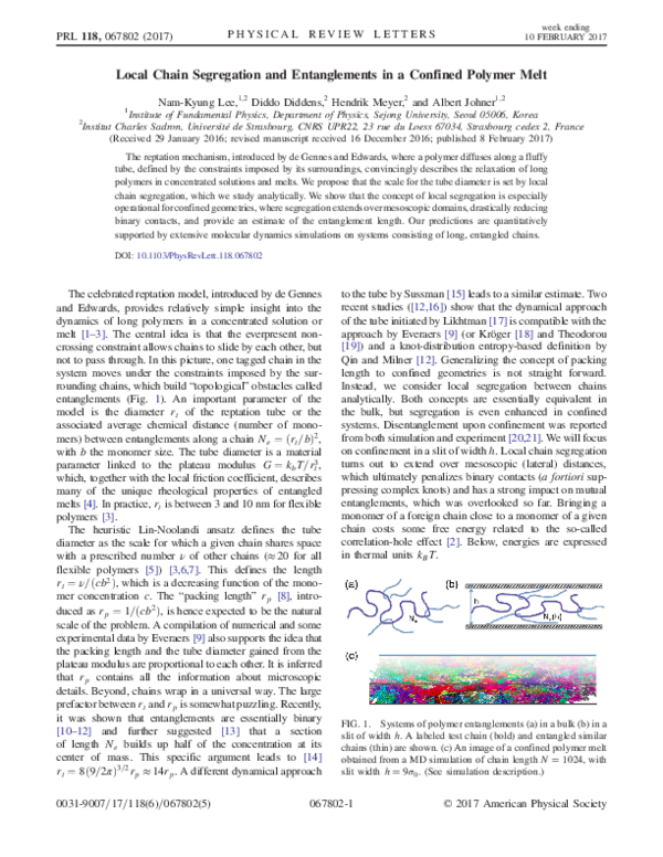 (PDF) Local Chain Segregation and Entanglements in a Confined Polymer Melt