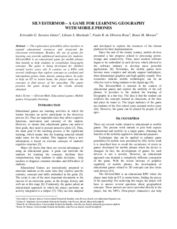 (PDF) Silvestermob a Game for Learning Geography with Mobile Phones