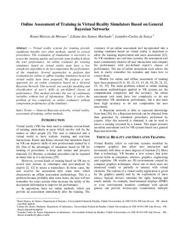 (PDF) Online Assessment of Training in Virtual Reality Simulators Based ...