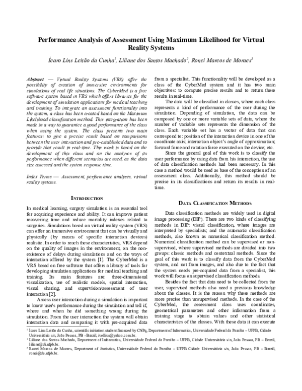 (PDF) Performance Analysis of Assessment Using Maximum Likelihood for ...