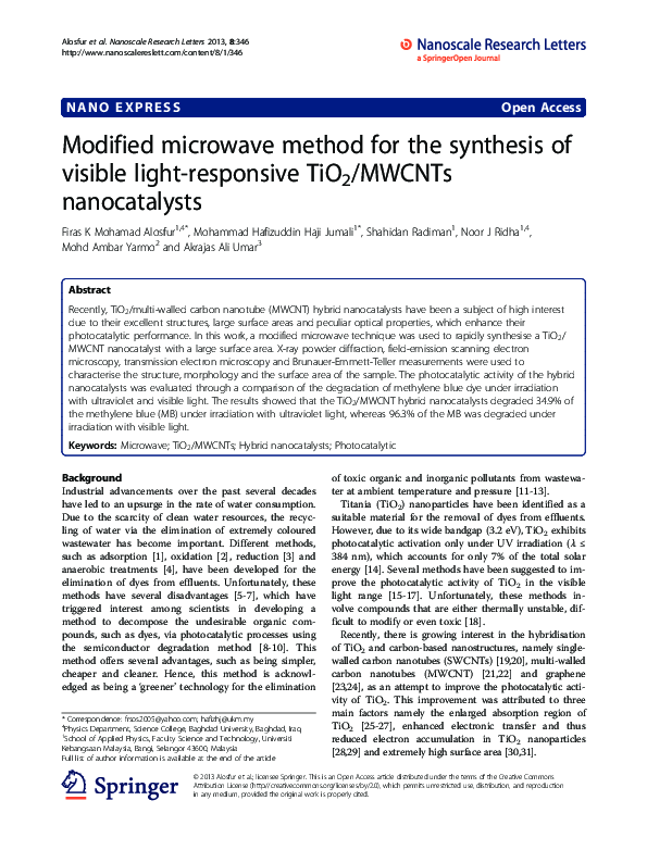 (PDF) Modified microwave method for the synthesis of visible light ...