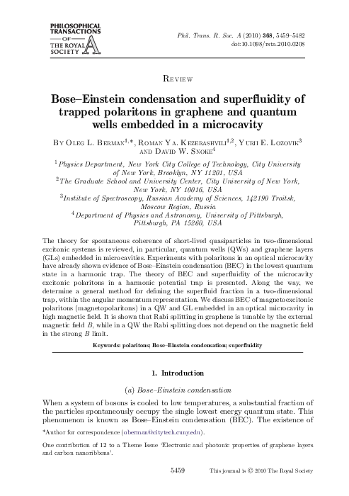 (PDF) Bose-Einstein condensation and superfluidity in trapped atomic gases