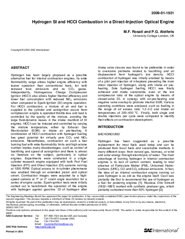 (PDF) Hydrogen SI and HCCI Combustion in a Direct-Injection Optical Engine