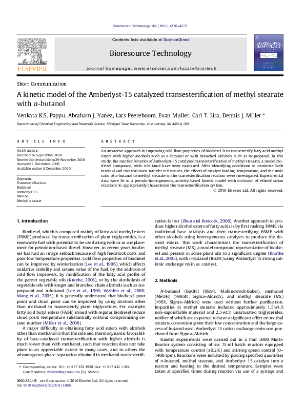 (PDF) A kinetic model of the Amberlyst-15 catalyzed transesterification ...