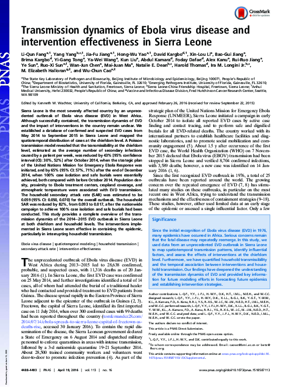 (PDF) Transmission dynamics of Ebola virus disease and intervention ...