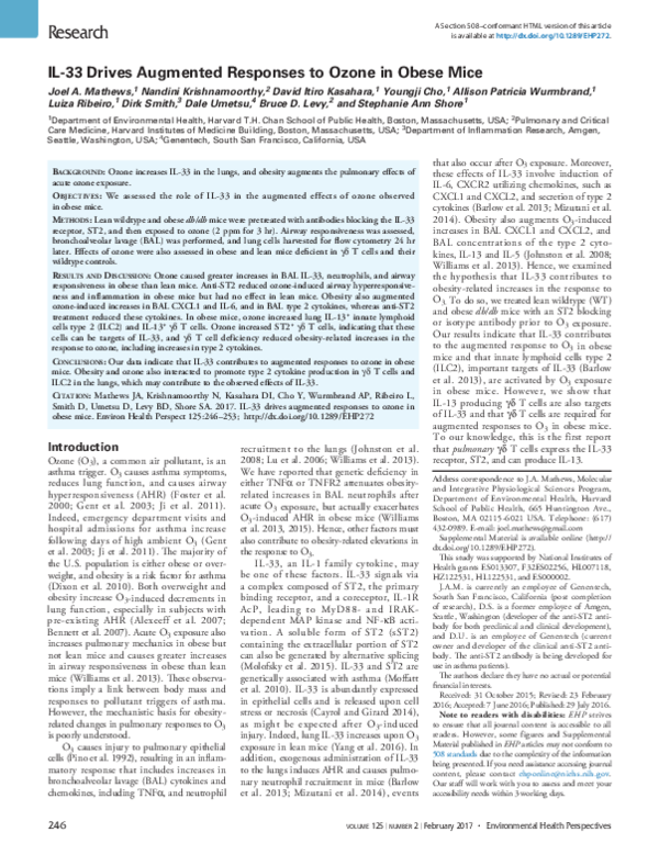 (PDF) IL-33 Drives Augmented Responses to Ozone in Obese Mice