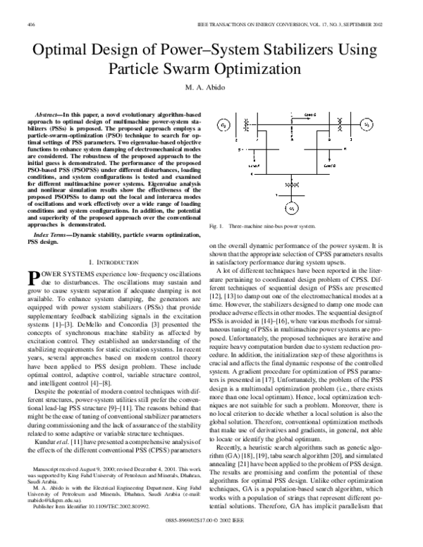 (PDF) Optimal design of power-system stabilizers using particle swarm ...