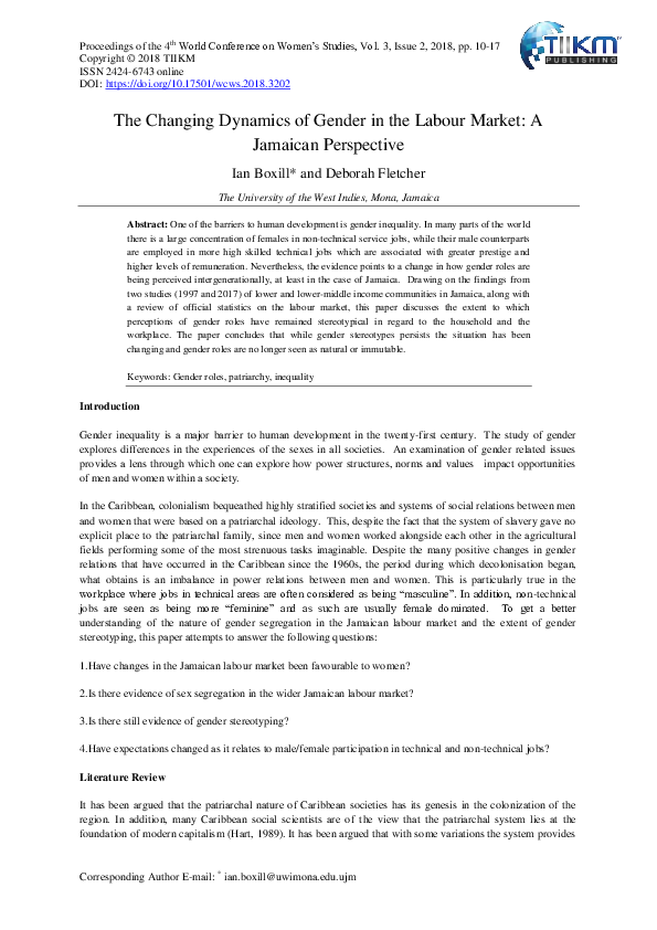 (PDF) The Changing Dynamics of Gender in the Labour Market: A Jamaican ...