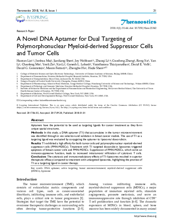 (PDF) A Novel DNA Aptamer for Dual Targeting of Polymorphonuclear ...