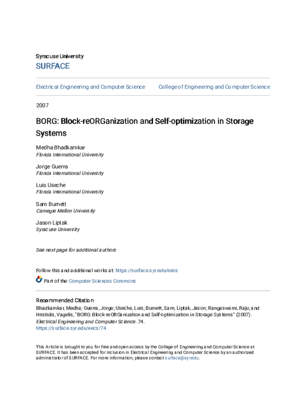 (PDF) BORG: Block-reORGanization and Self-optimization in Storage Systems