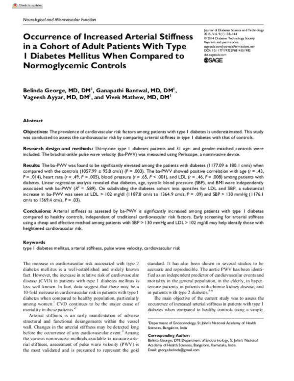 (PDF) Occurrence of increased arterial stiffness in a cohort of adult ...