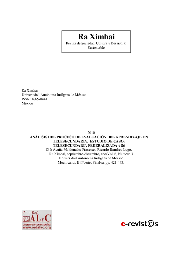 Análisis del proceso de evaluación del aprendizaje en telesecundaria. Estudio de caso: telesecundaria federalizada # 86